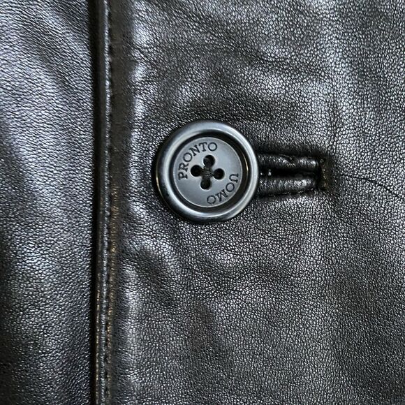 Pronto Uomo Leather Jacket Men 2XL Black Button Up Mid Length Soft Lambskin - Picture 11 of 12